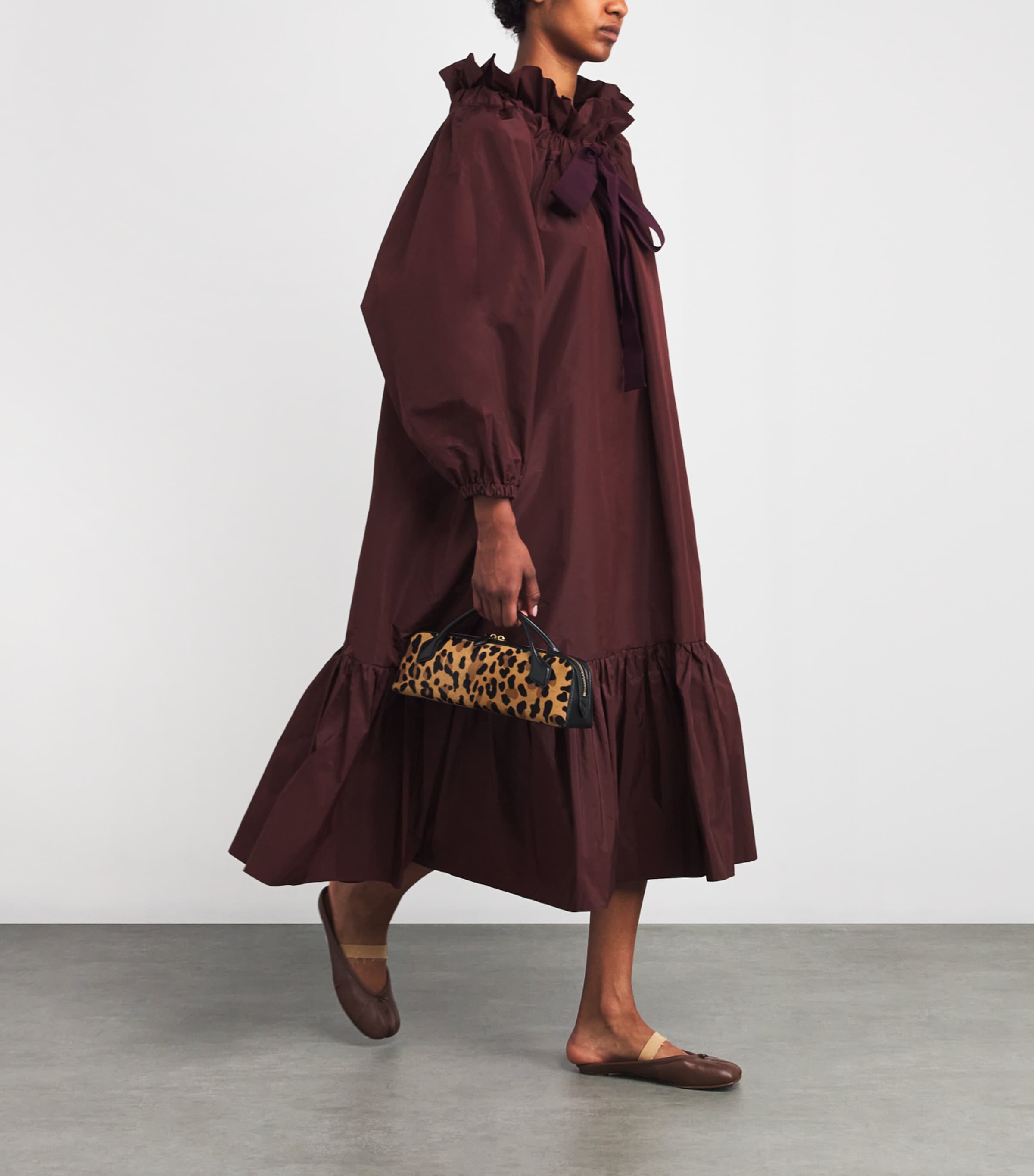 Patou Burgundy Ruffle-Hem Midi Dress