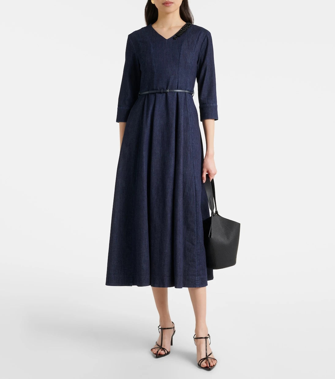 'S Max Mara - Vela embellished belted denim midi dress