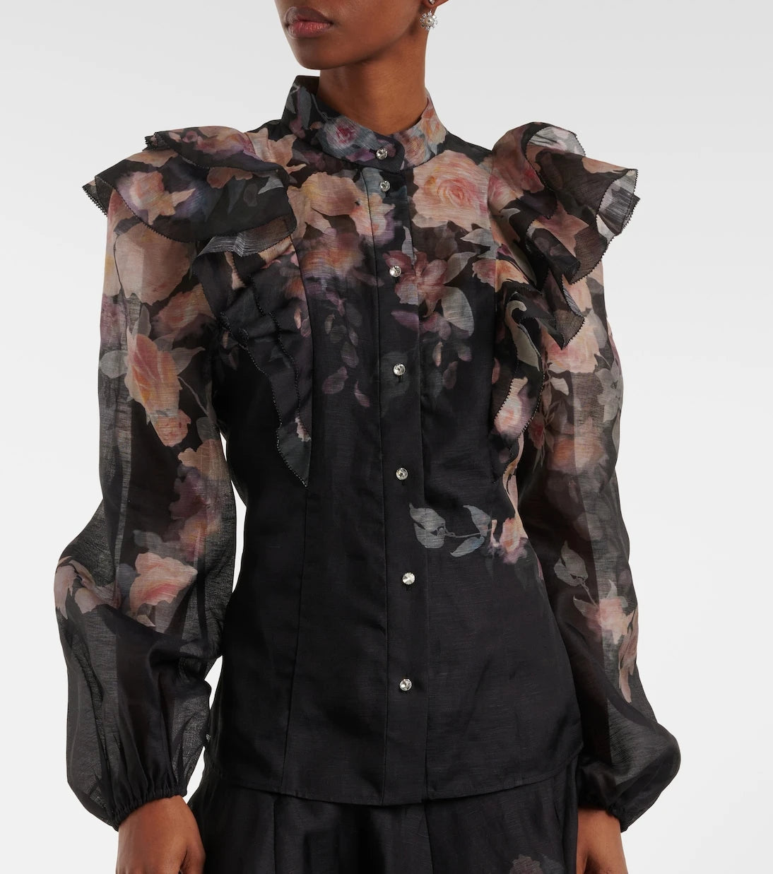 Zimmermann - Crush Frill Sleeve linen and silk blouse