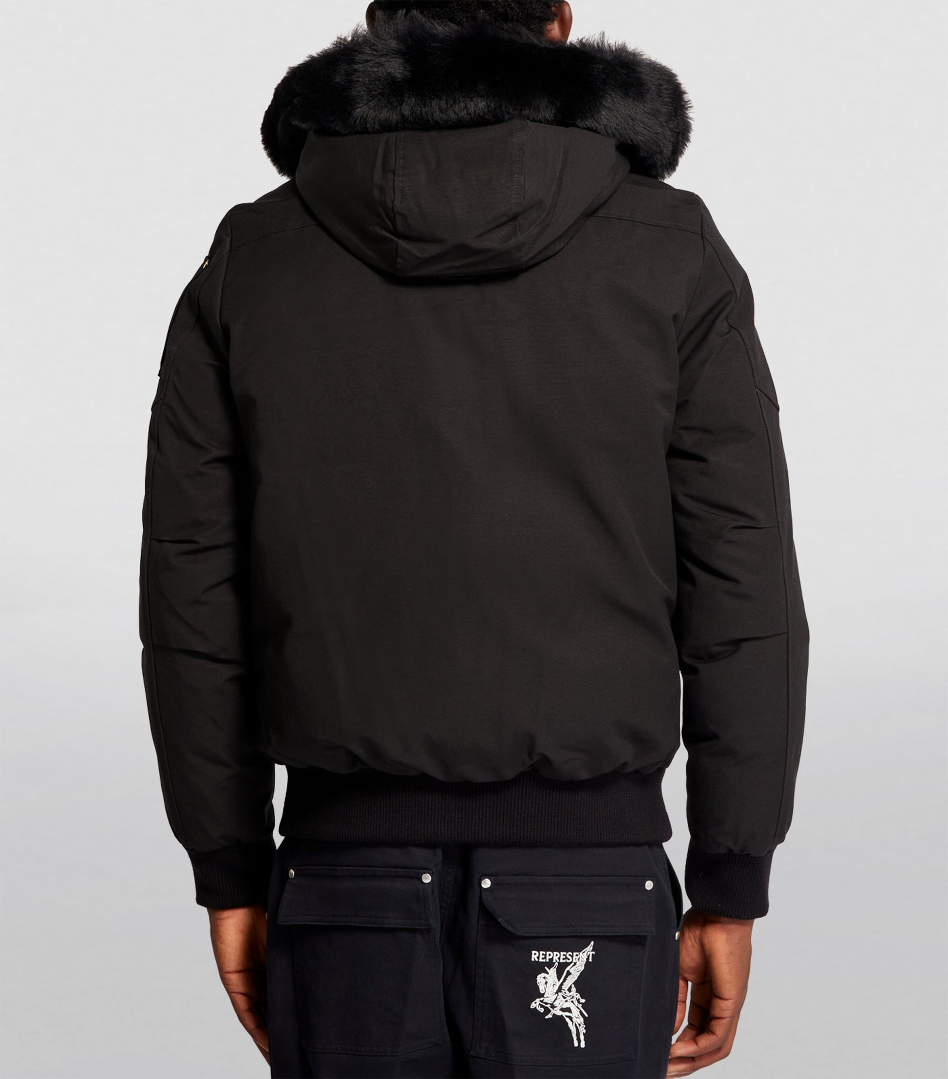 Moose Knuckles Black Fur-Trim Bomber Jacket