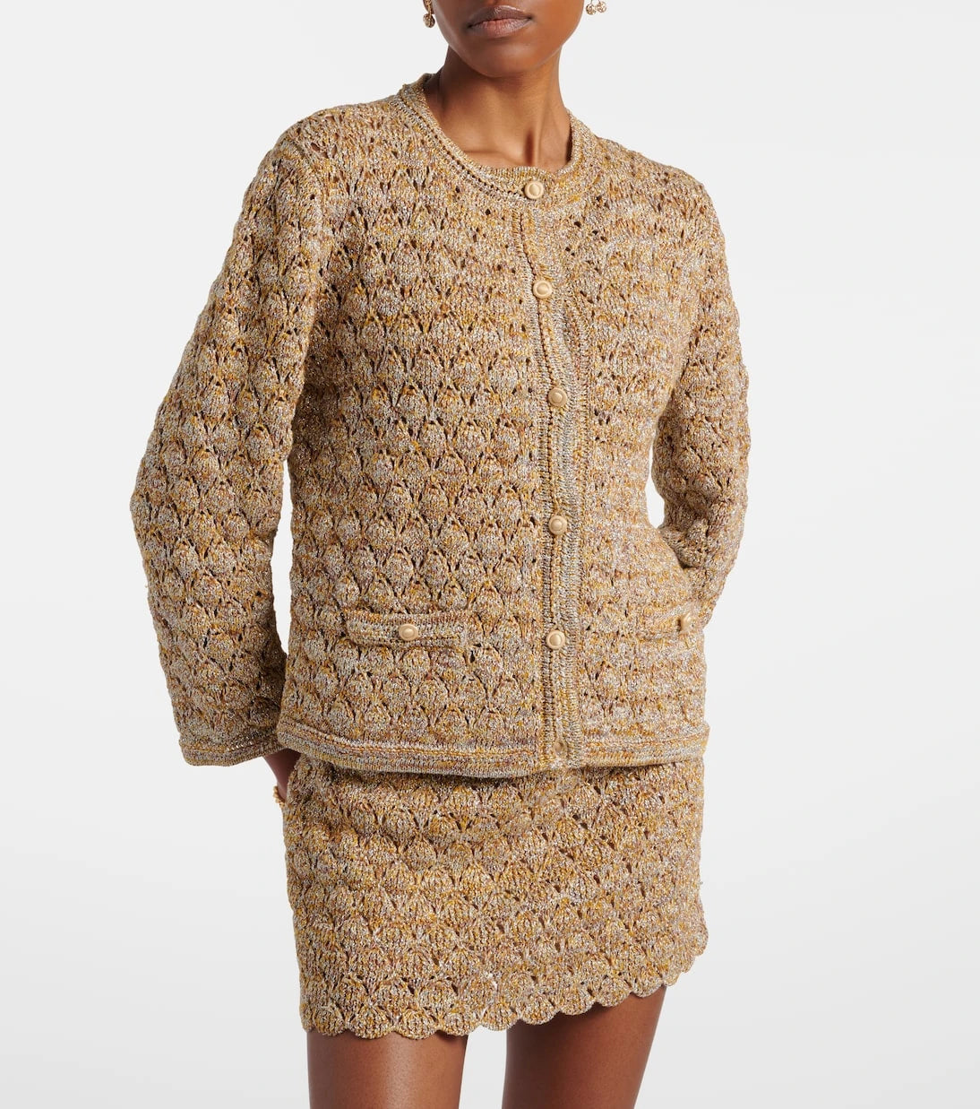 Valentino - Open-knit linen-blend lamé cardigan