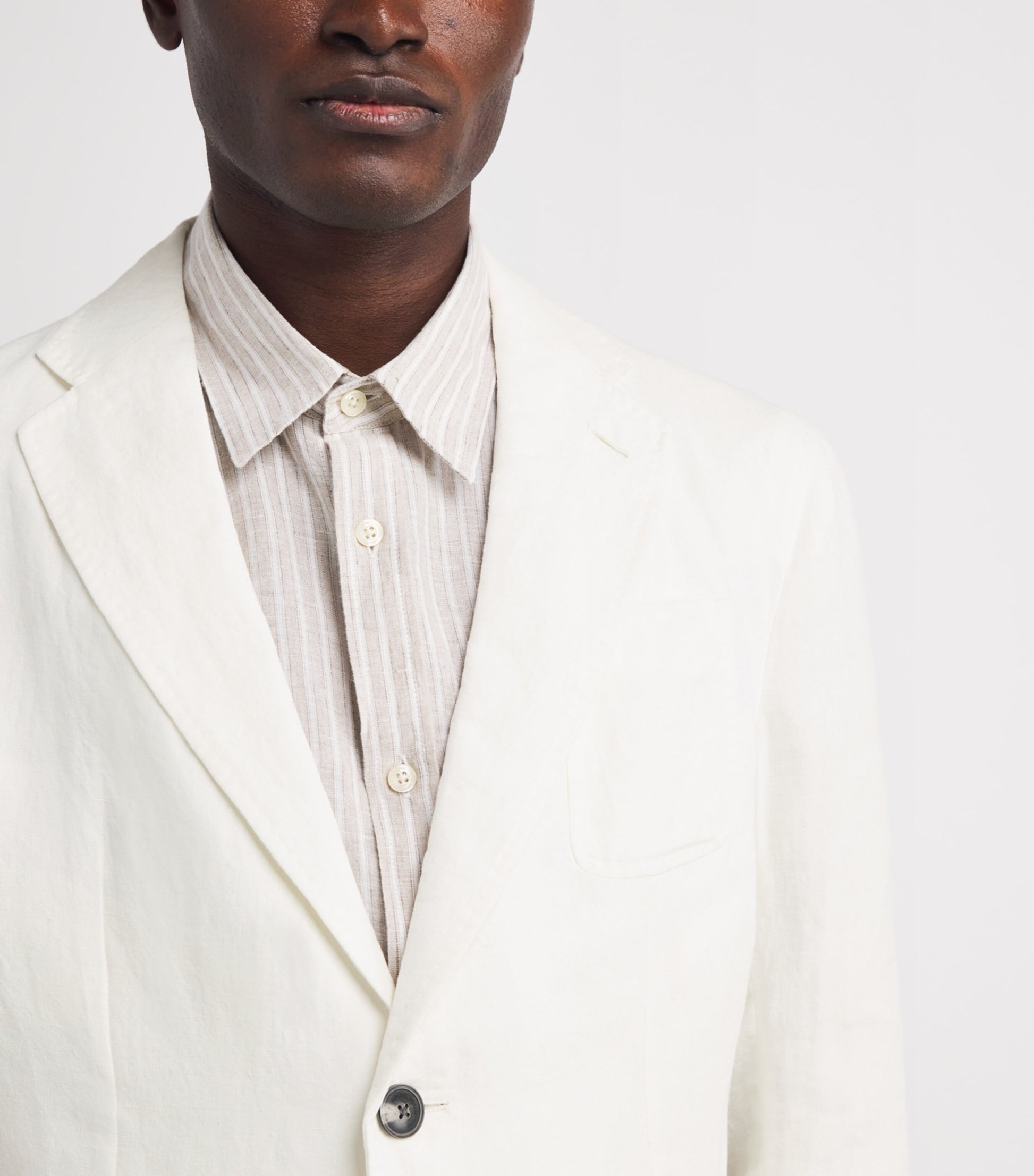 White Linen Single-Breasted Blazer