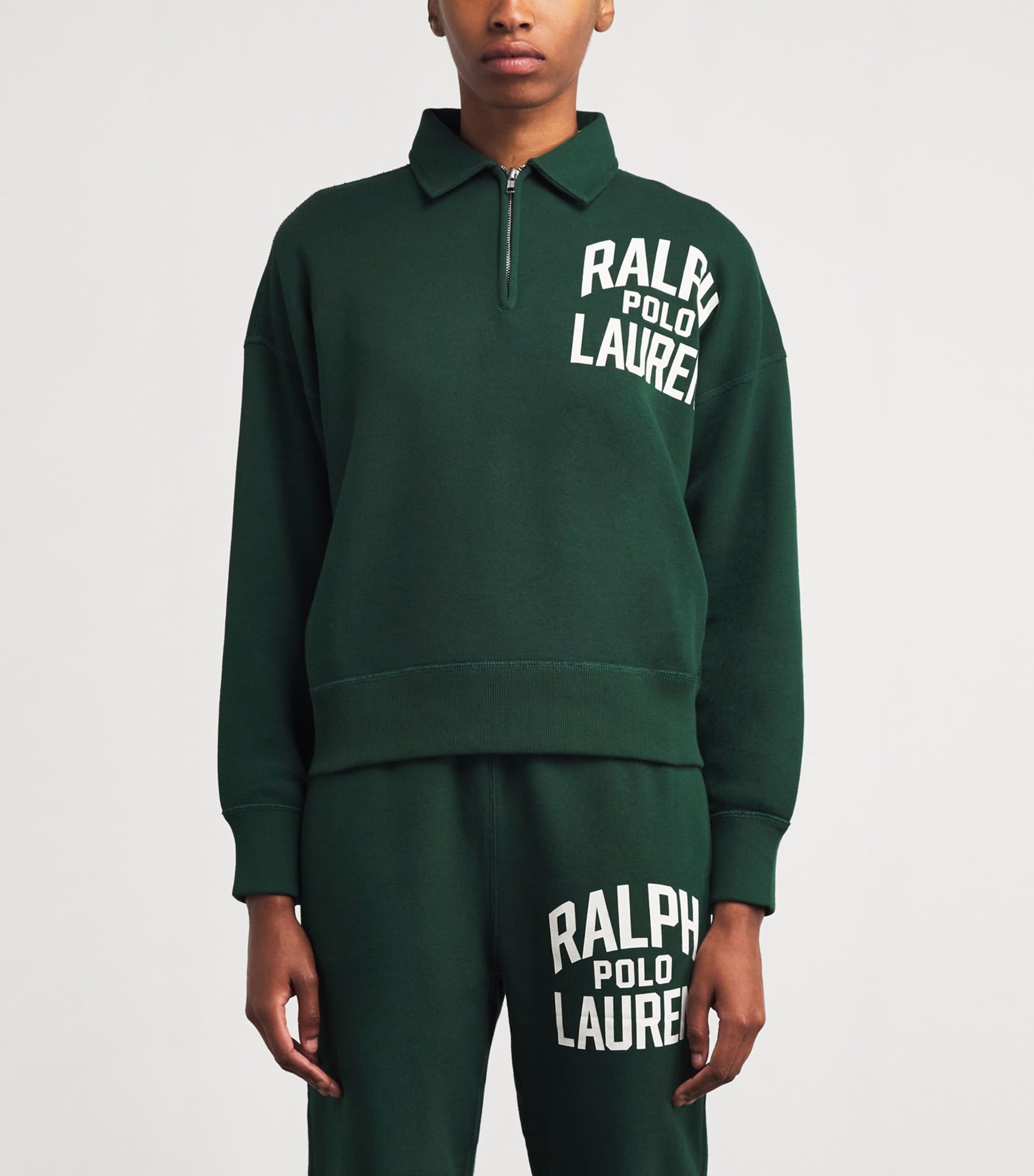 Polo Ralph Lauren Green Cotton-Blend Quarter-Zip Logo Sweatshirt