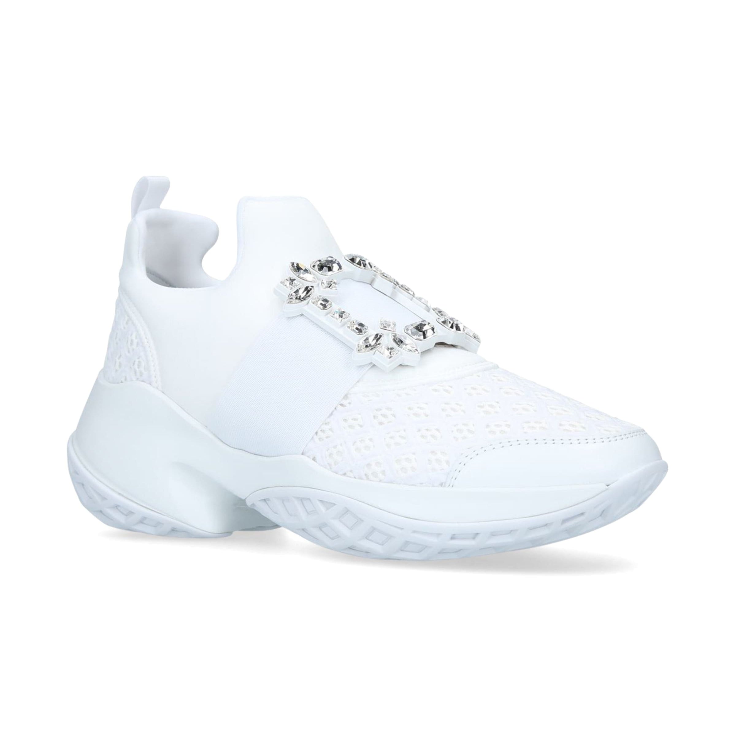 Roger Vivier White Viv' Run Strass Buckle Sneakers