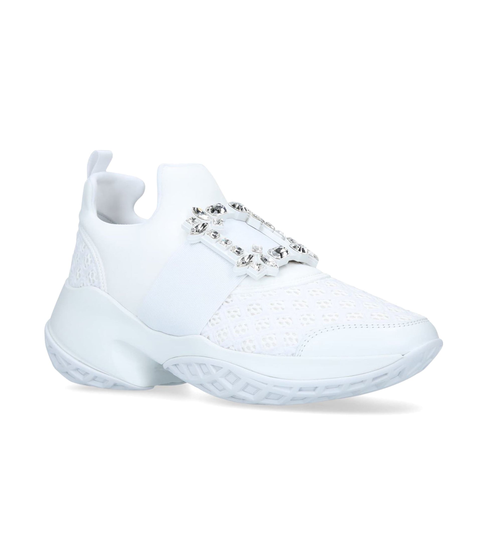 Roger Vivier White Viv' Run Strass Buckle Sneakers