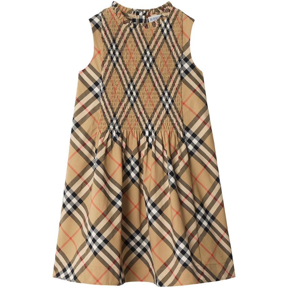 Burberry Kids Beige Cotton Check Dress (3-12 Years)