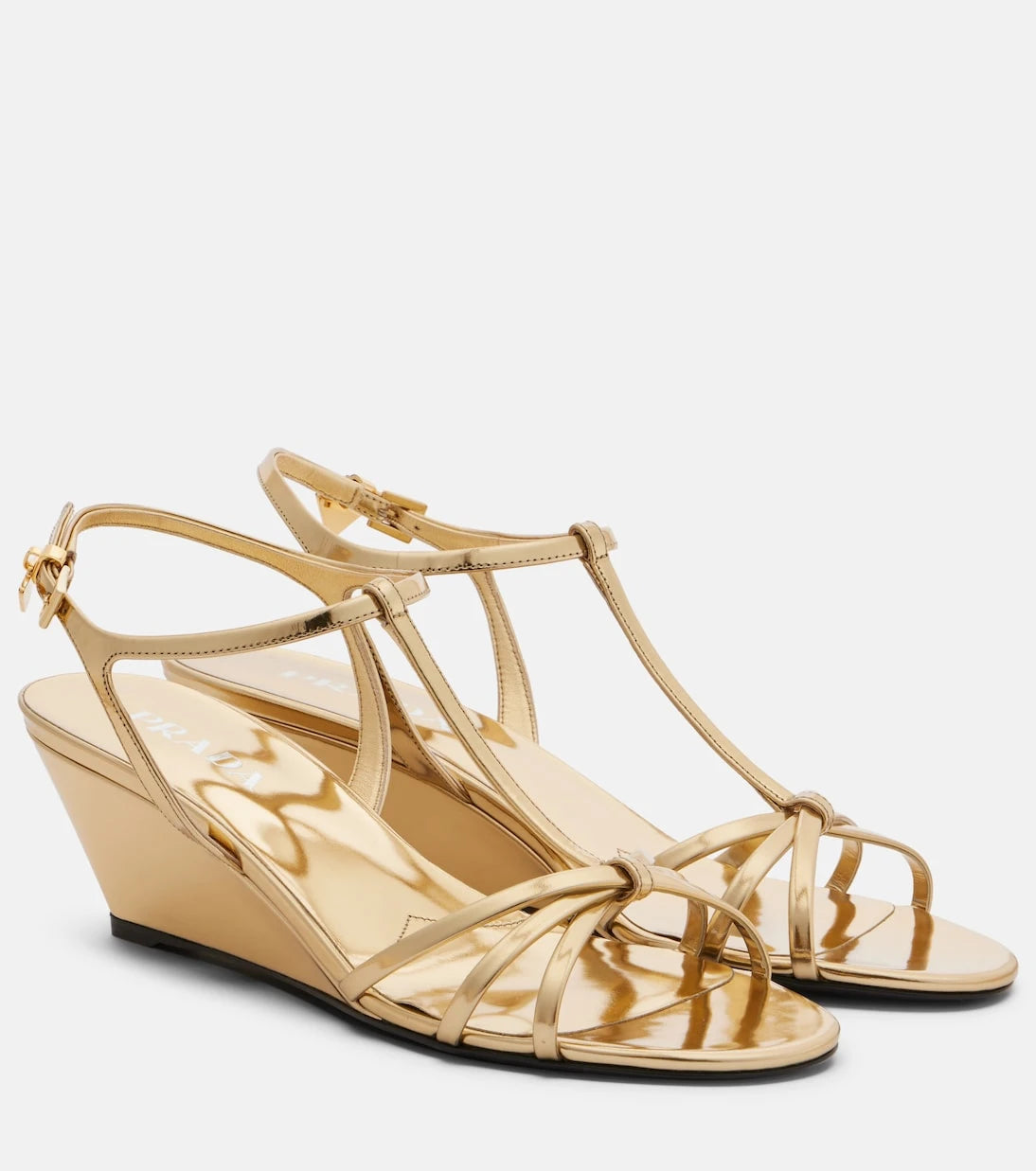 Prada - Metallic leather wedge sandals