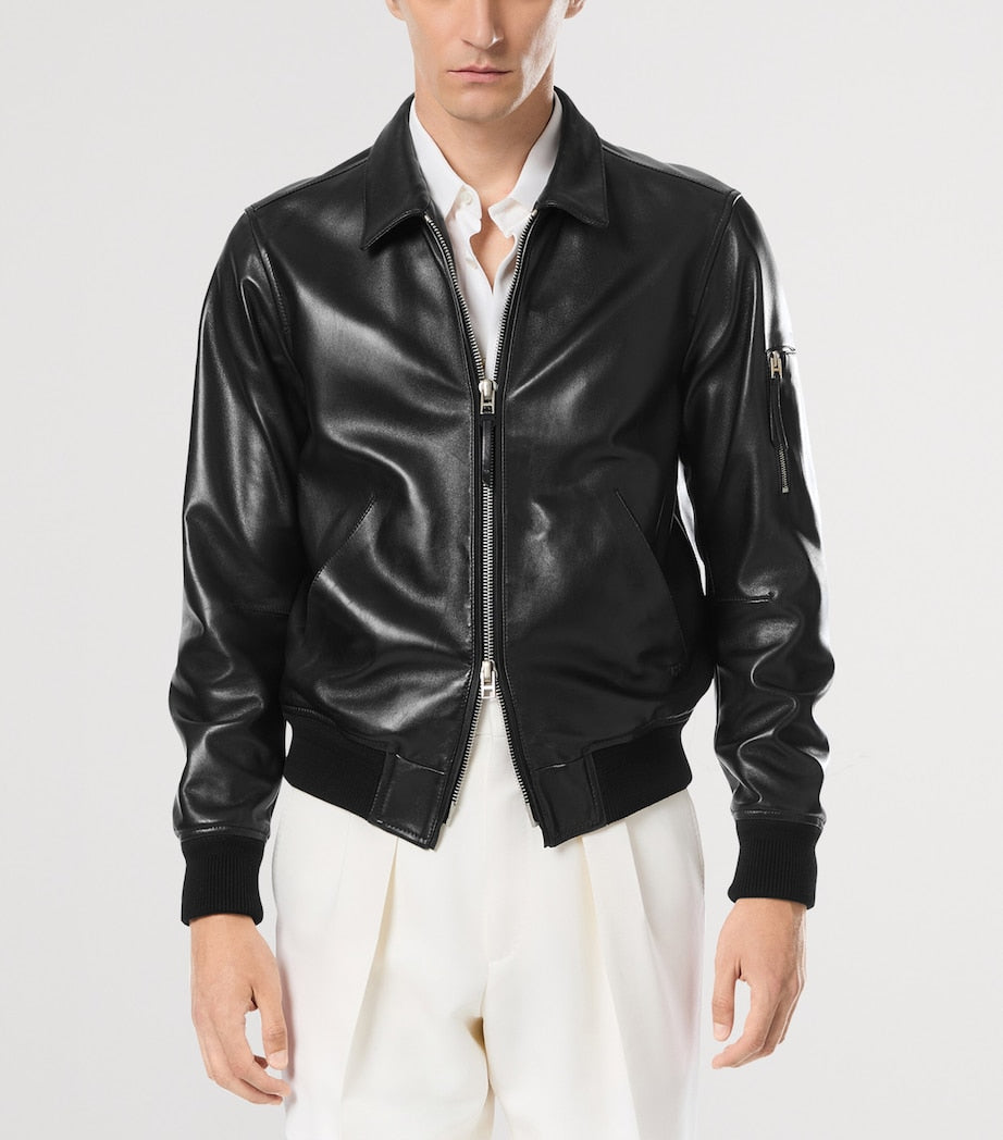Black Leather Bomber Jacket