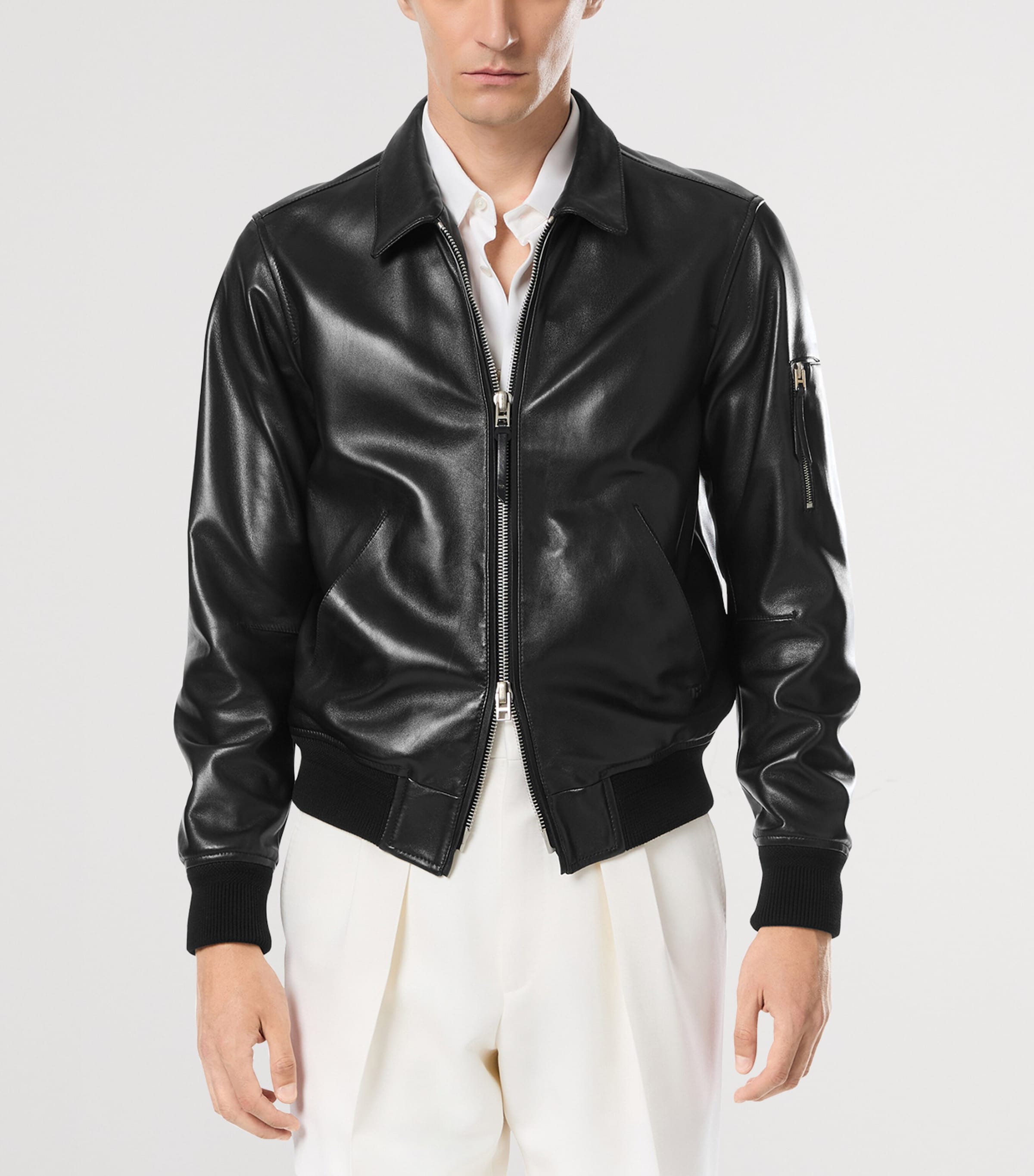 TOM FORD Black Leather Bomber Jacket