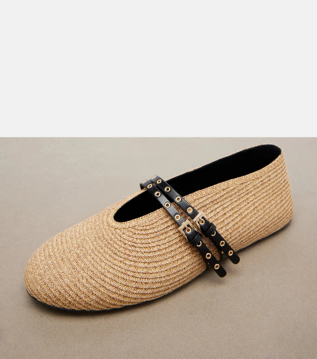 Alaïa - Paperstraw leather-trimmed Mary Jane flats