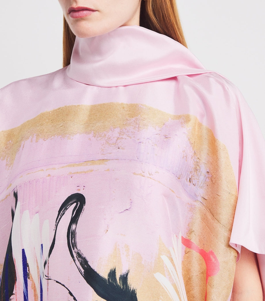 Pink Silk Oshsone Midi Dress