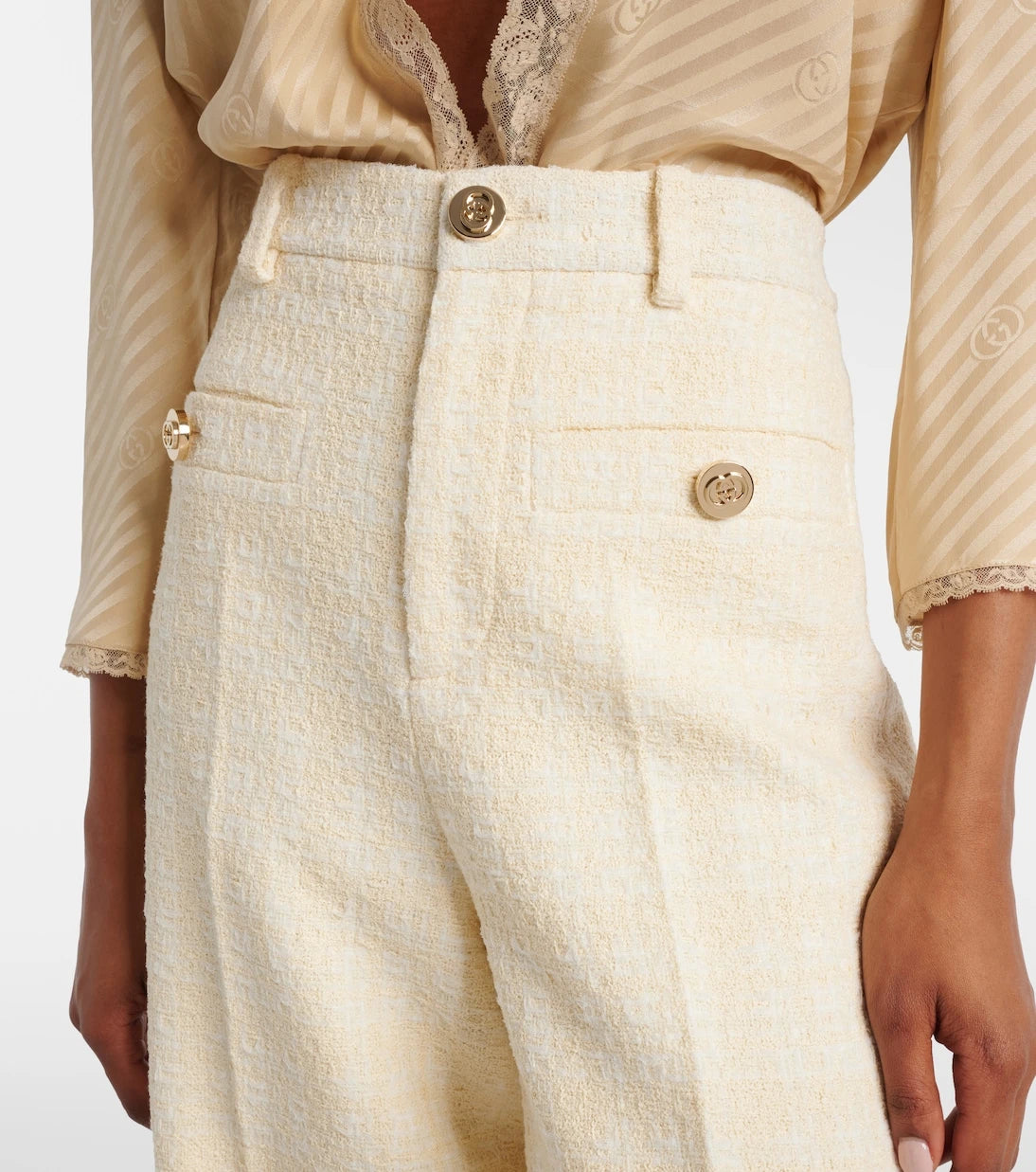 Gucci - Checked cotton-blend tweed wide-leg pants