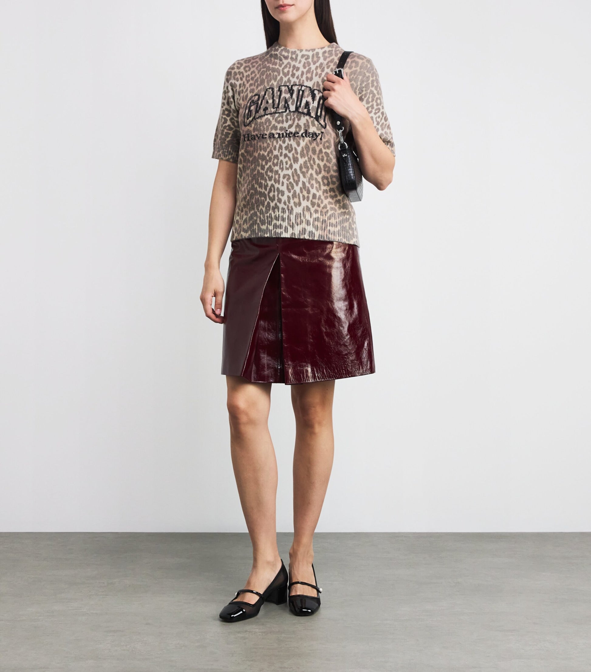 GANNI Multi Wool-Blend Leopard Print T-Shirt