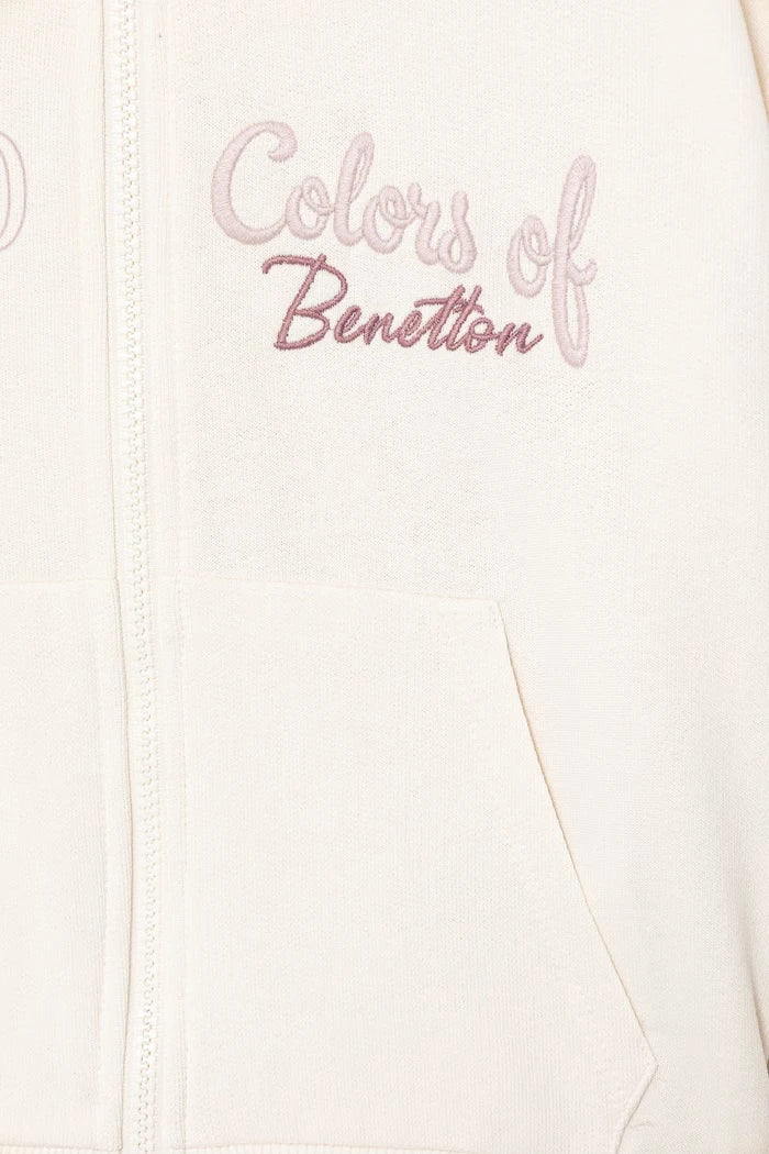 United Colors of Benetton pamuklu fermuarlı kapüşonlu çocuk sweatshirt