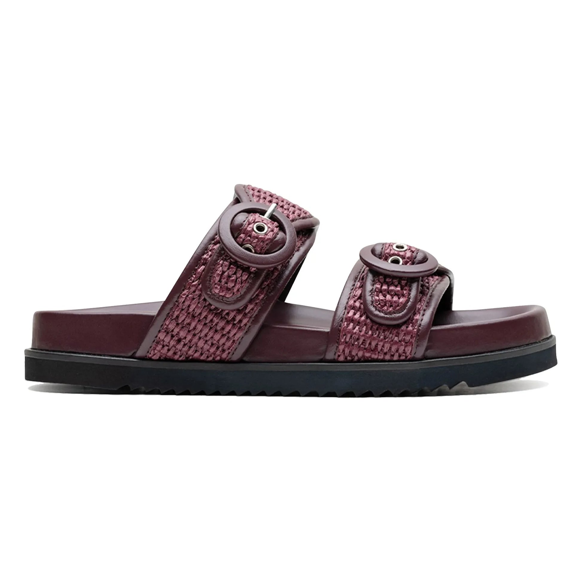 Lachoix - Double Buckle Leather and Raphia Sandals | Lie de vin