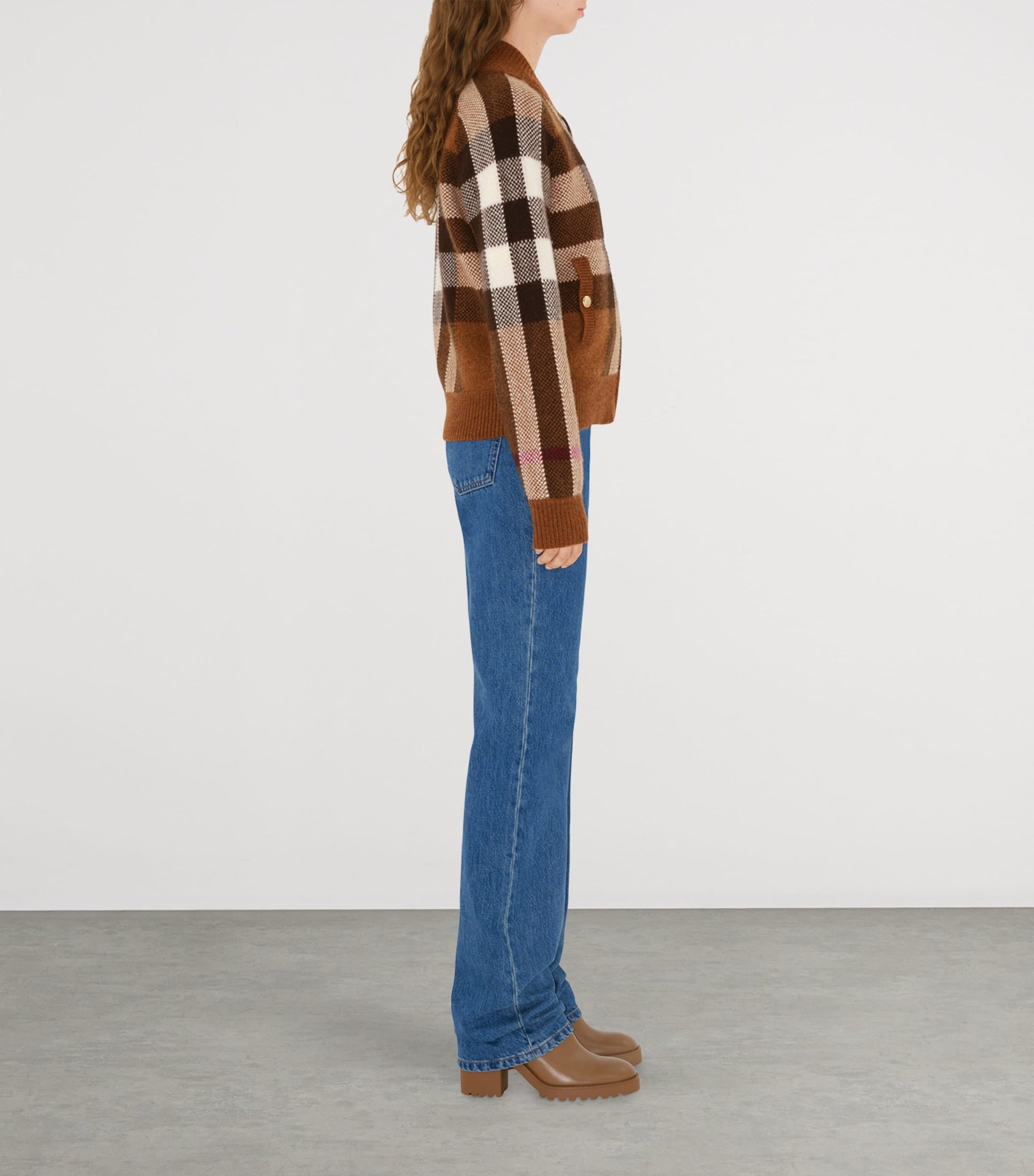 Burberry Brown Wool-Cashmere Check Bomber Jacket