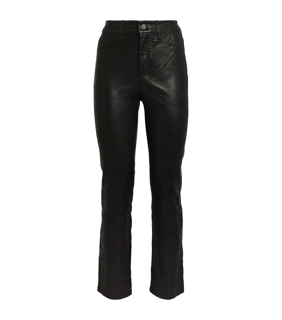 PAIGE Black Leather High-Rise Cindy Trousers