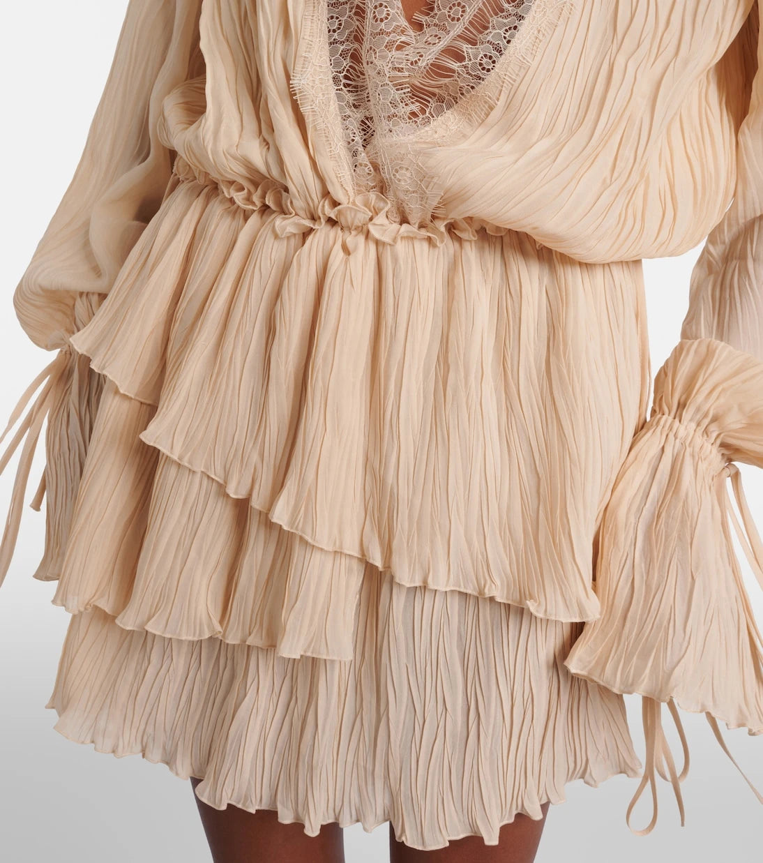 Blumarine - Lace-trimmed plissé georgette minidress