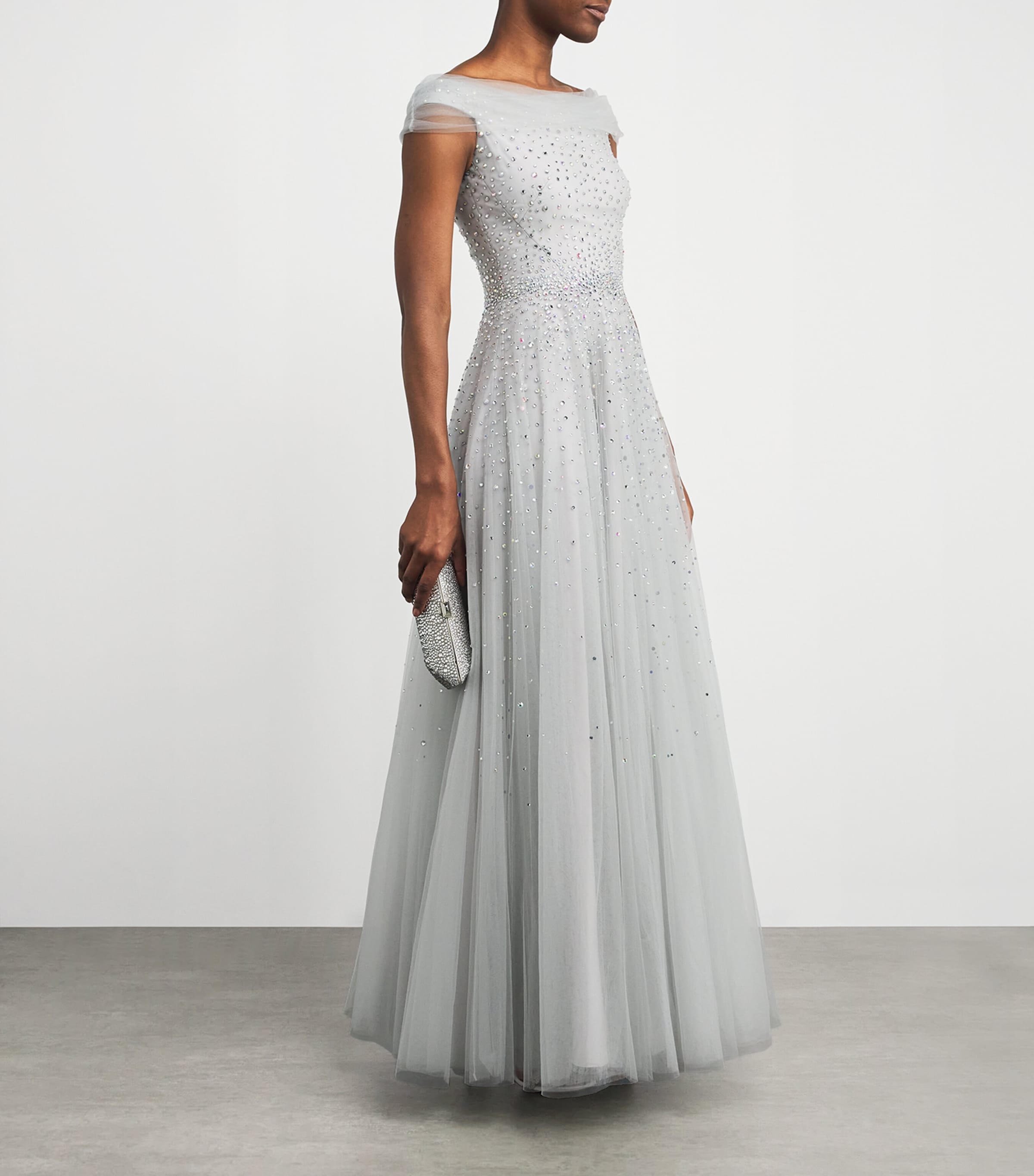 Jenny Packham Grey Tulle Crystal Shayla Gown