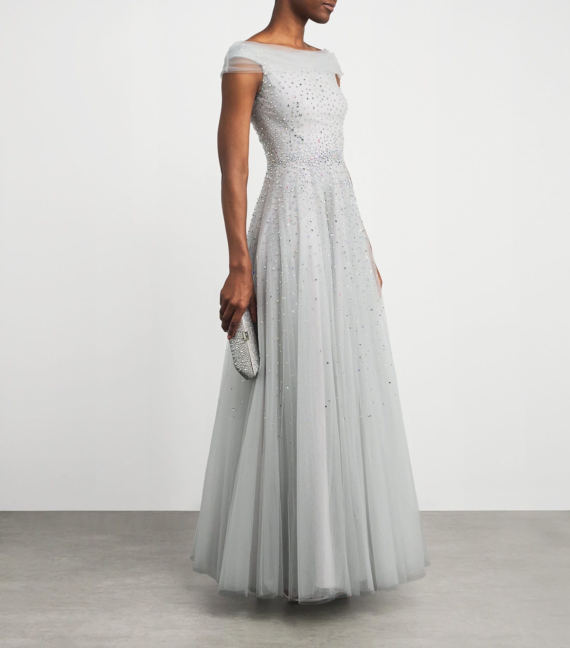 Jenny Packham Grey Tulle Crystal Shayla Gown
