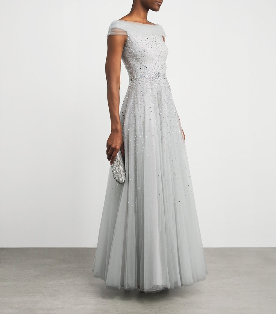 Jenny Packham Grey Tulle Crystal Shayla Gown