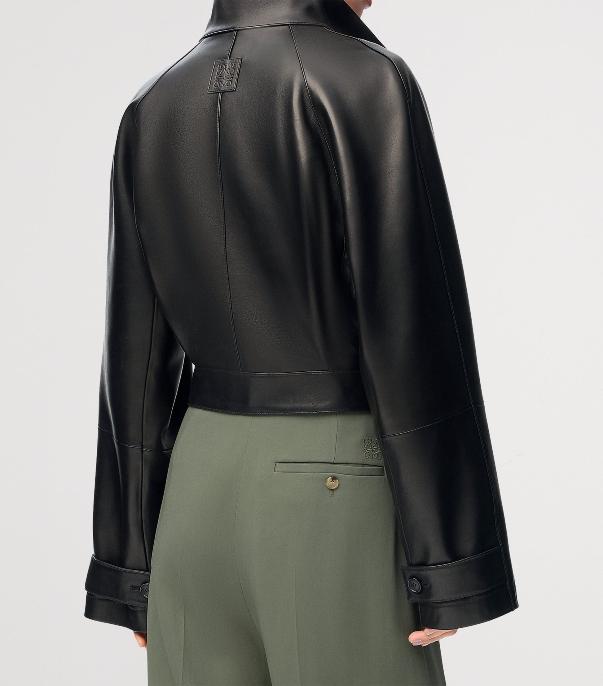 LOEWE Black Lambskin Cropped Trench Coat