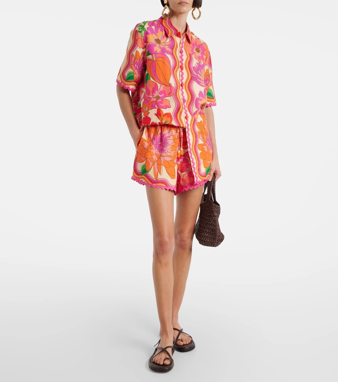 Farm Rio - Floral linen-blend shorts