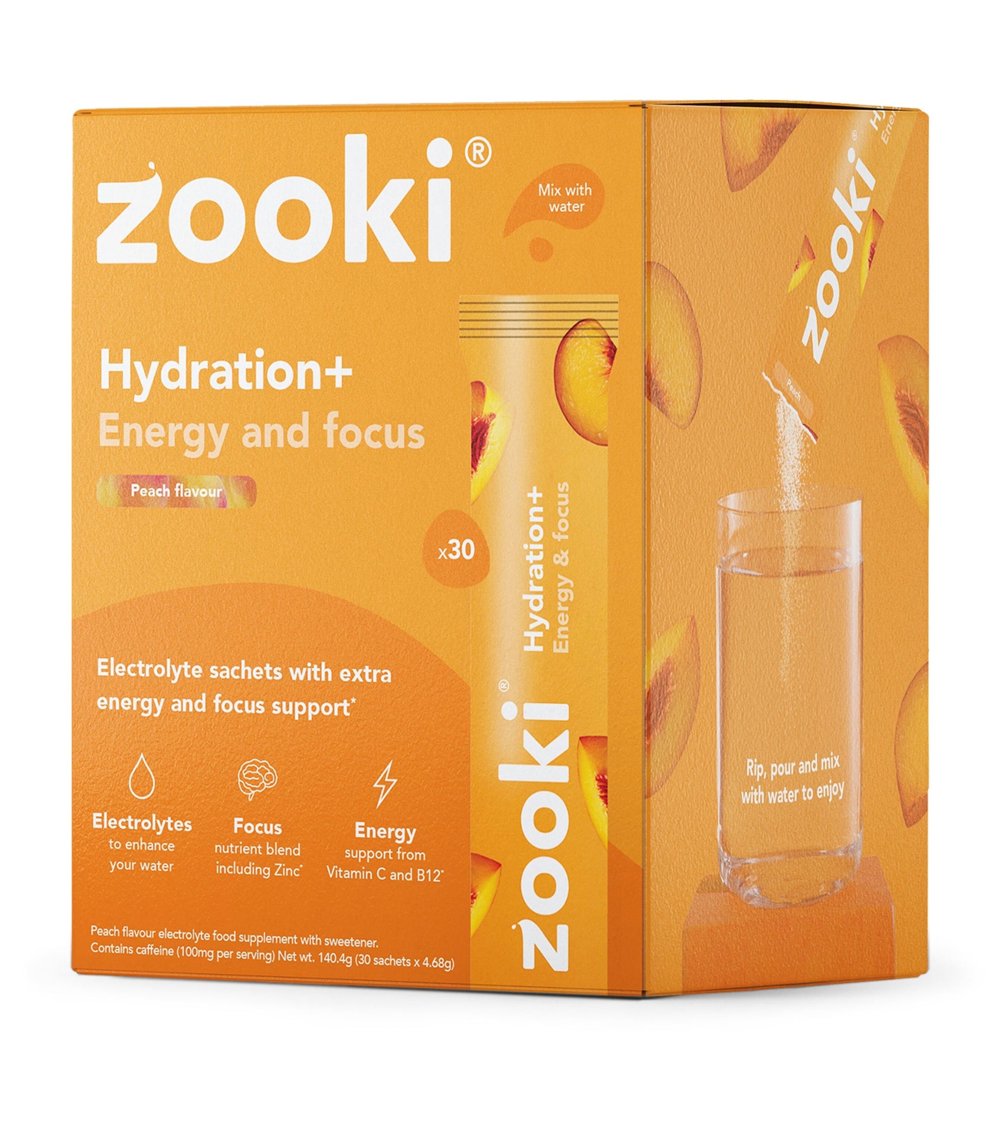 YourZooki Hydration + Energy and Focus Electrolyte Sachets (Pack of 30)