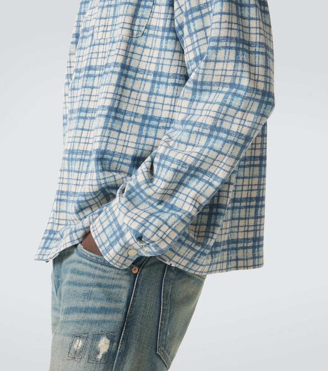 RRL - Plaid cotton and linen jersey shirt