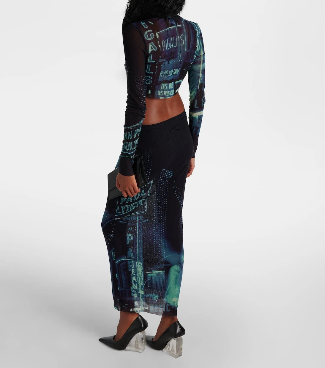 Jean Paul Gaultier - Printed mesh midi skirt