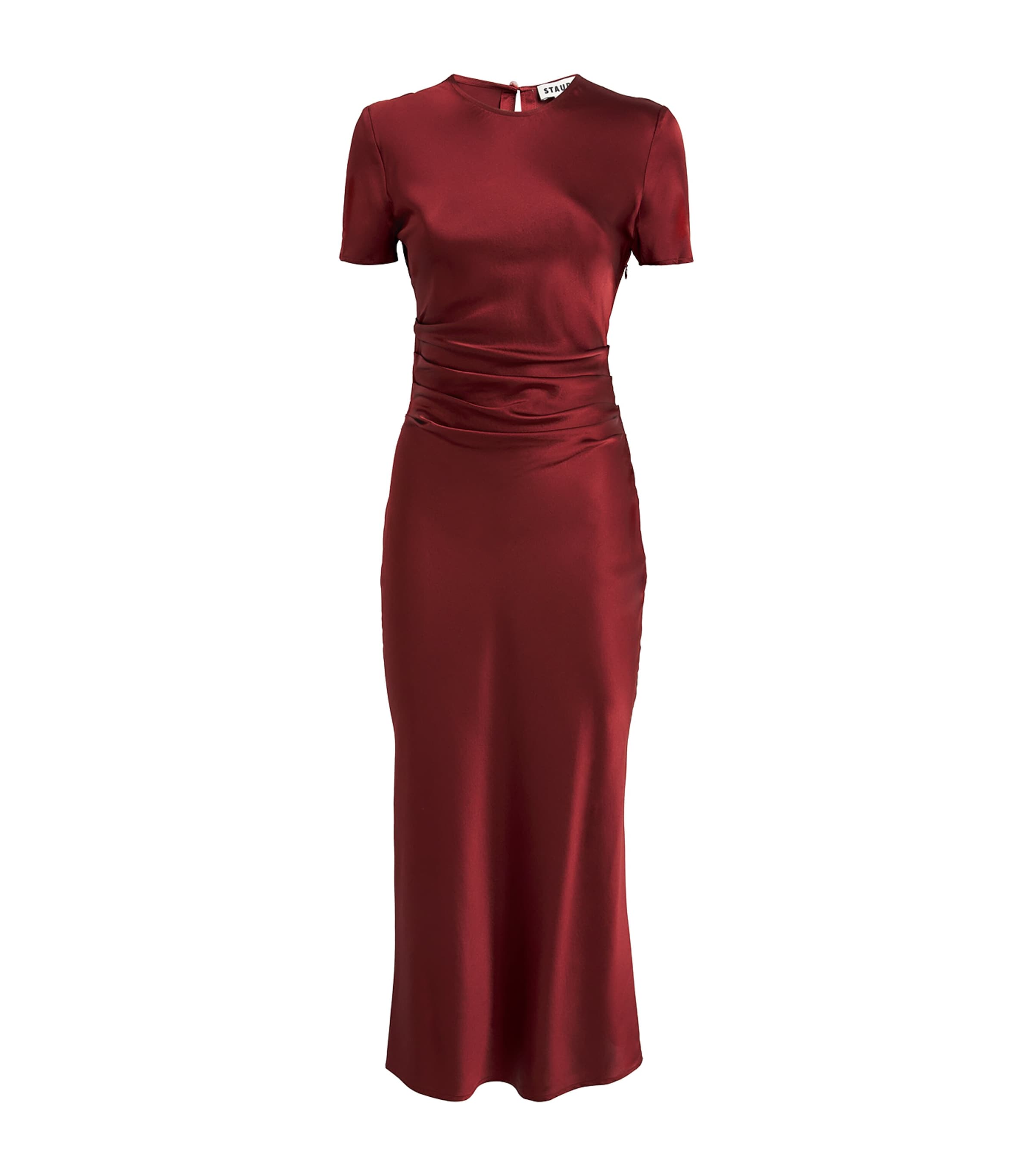 STAUD Burgundy Stretch-Silk Marcel Midi Dress