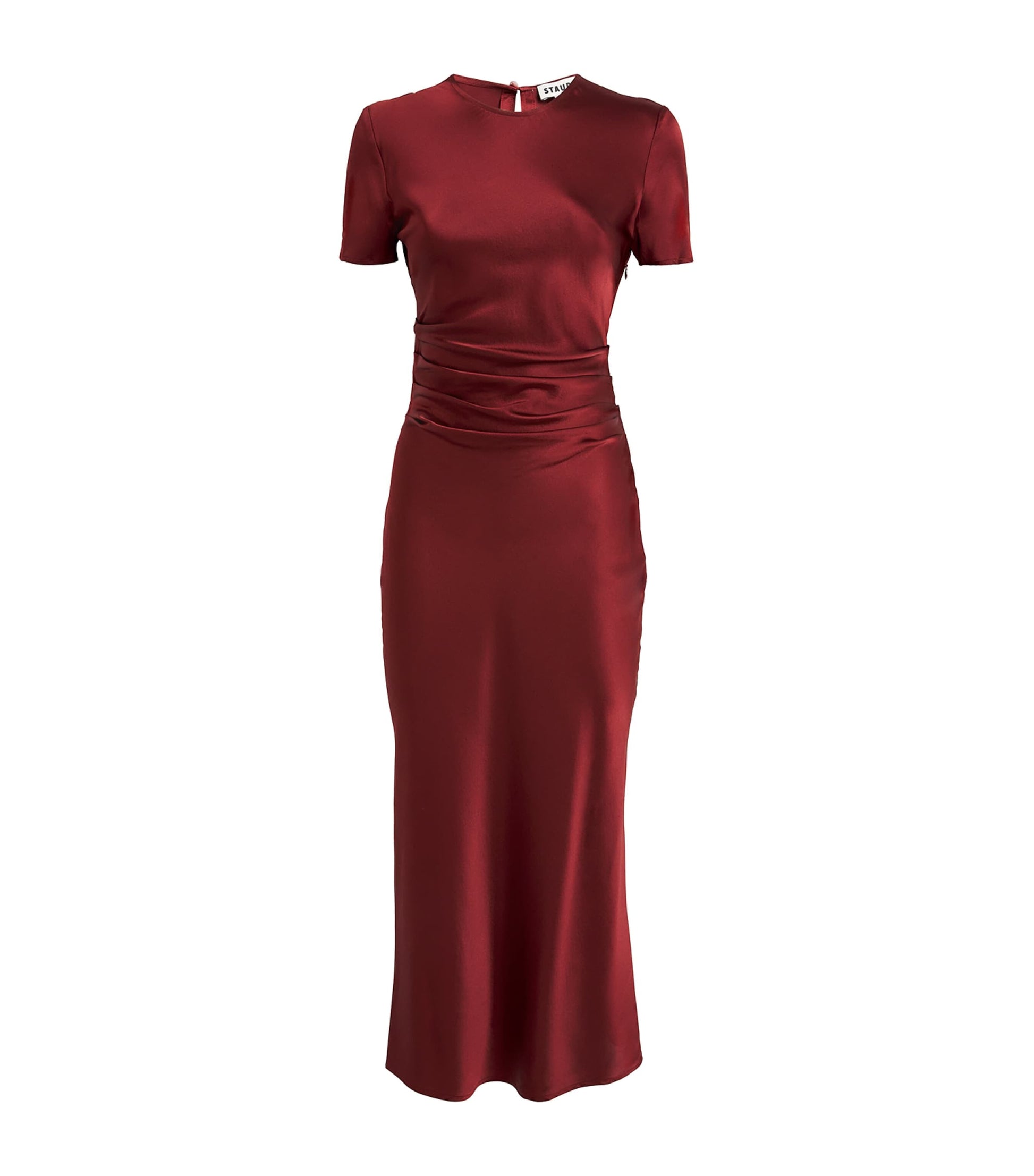 STAUD Burgundy Stretch-Silk Marcel Midi Dress