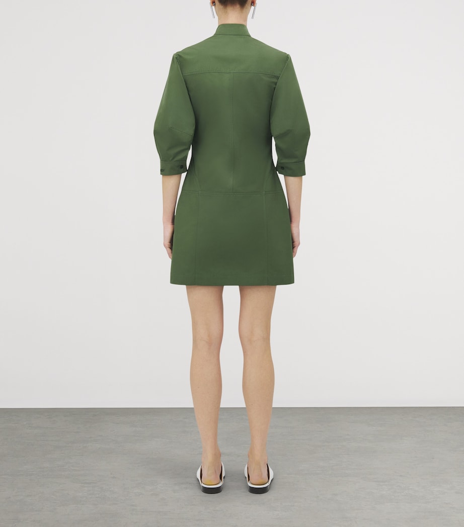 Green Cotton Poplin Mini Shirt Dress