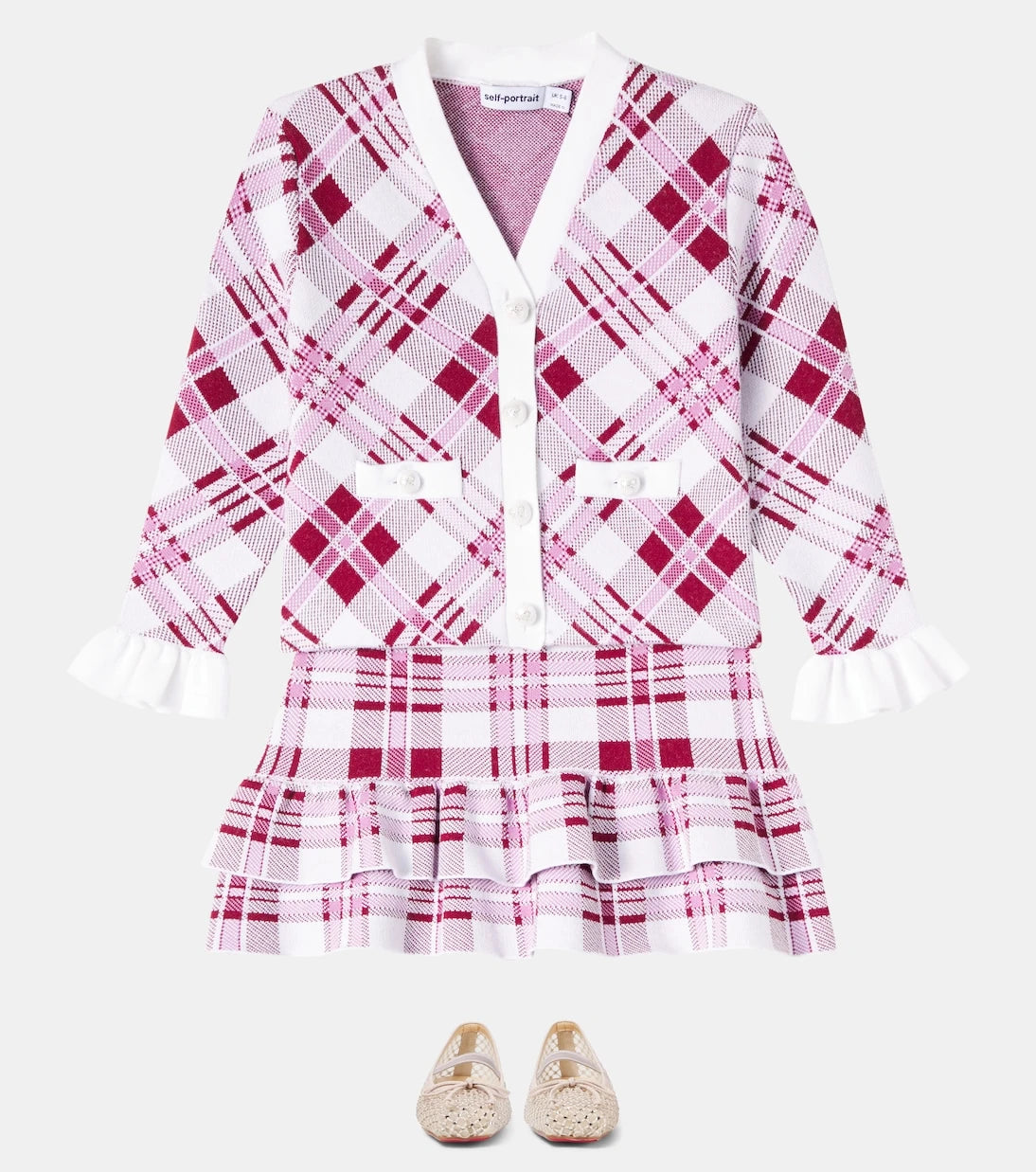 Self-Portrait Kids - Ruffled checked cardigan