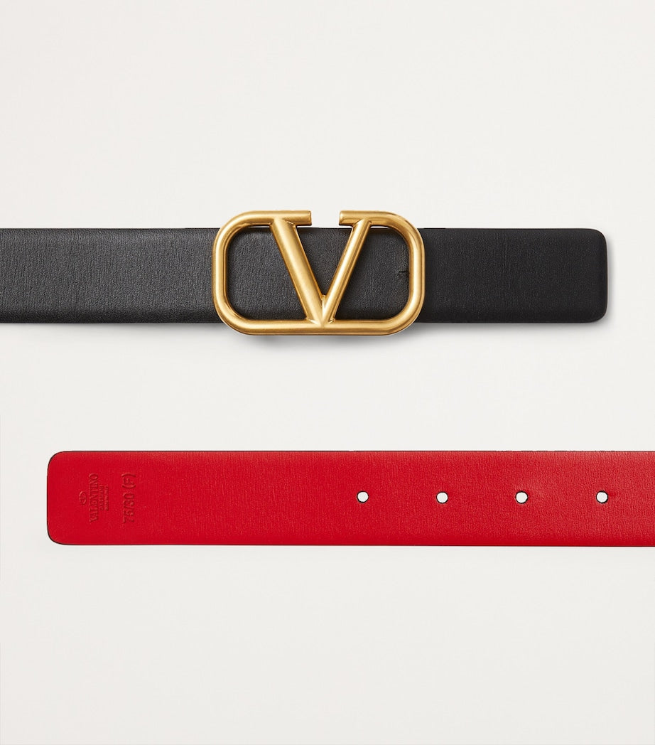 Valentino Garavani Black Leather Reversible VLogo Signature Belt