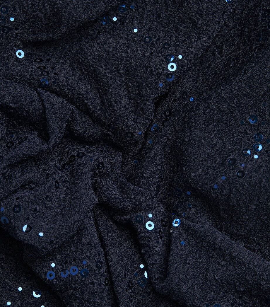 Talbot Runhof Navy Embellished Asymmetric Gown