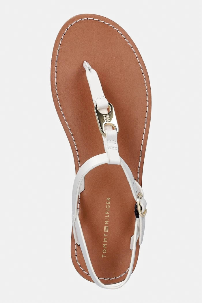 Tommy Hilfiger düz tabanlı kadın deri sandalet LEATHER THONG SANDAL