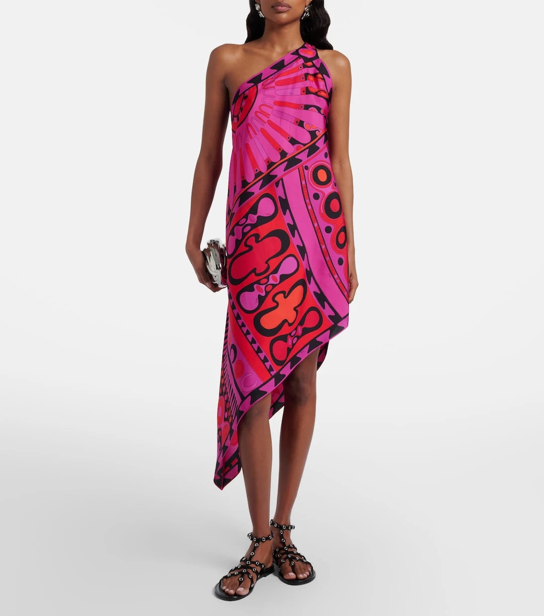 Pucci - Soleil asymmetric silk twill midi dress
