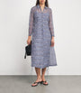 Tory Burch Blue Silk Organza Graphic Print Shirt Dress