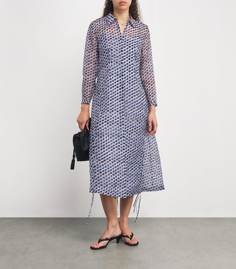 Tory Burch Blue Silk Organza Graphic Print Shirt Dress