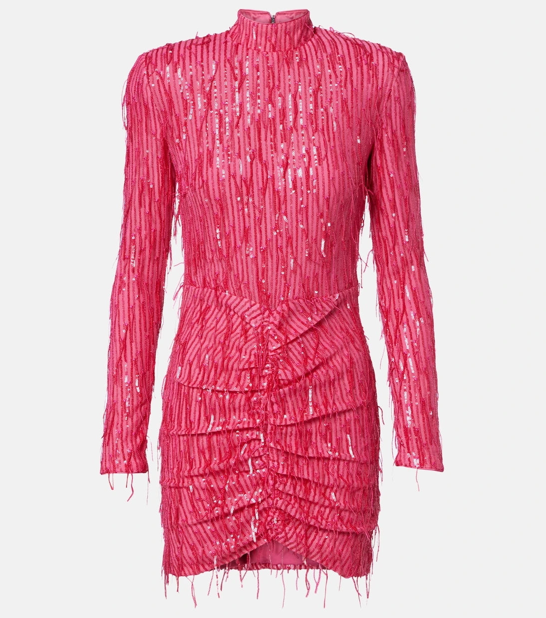Rotate - Fringed ruched sequined mesh minidress