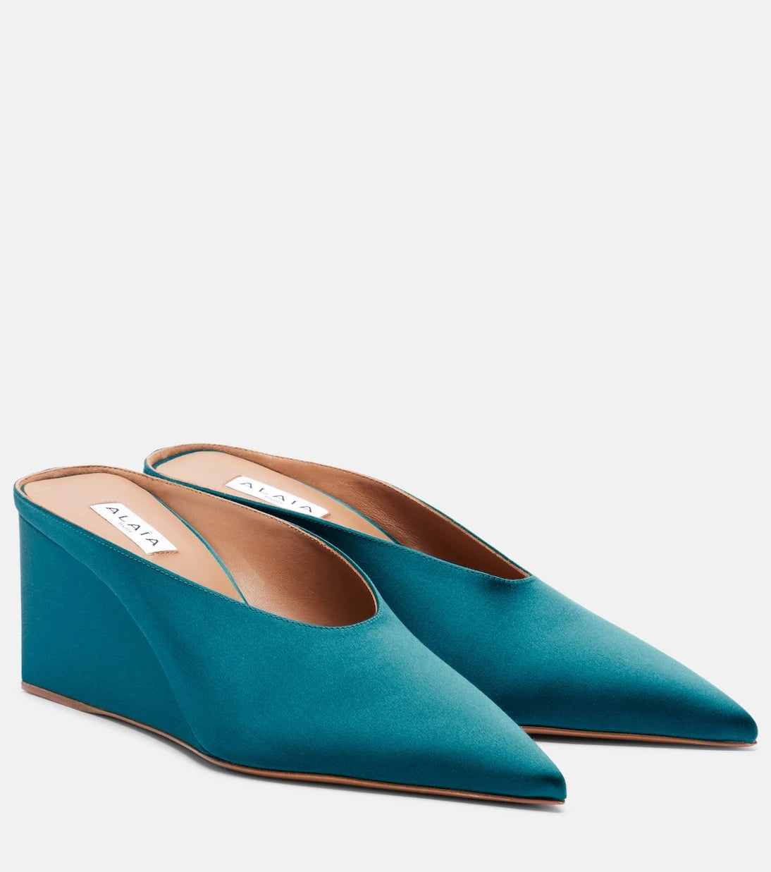 Alaïa - Cube satin wedge mules