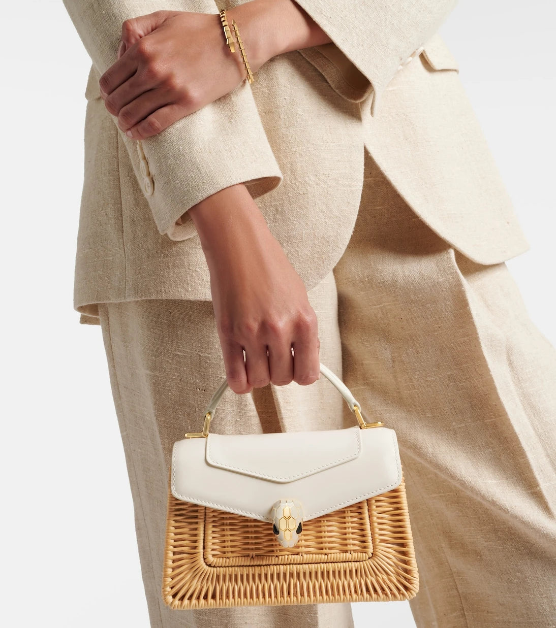 Bvlgari - Serpenti Forever Mini wicker top-handle bag