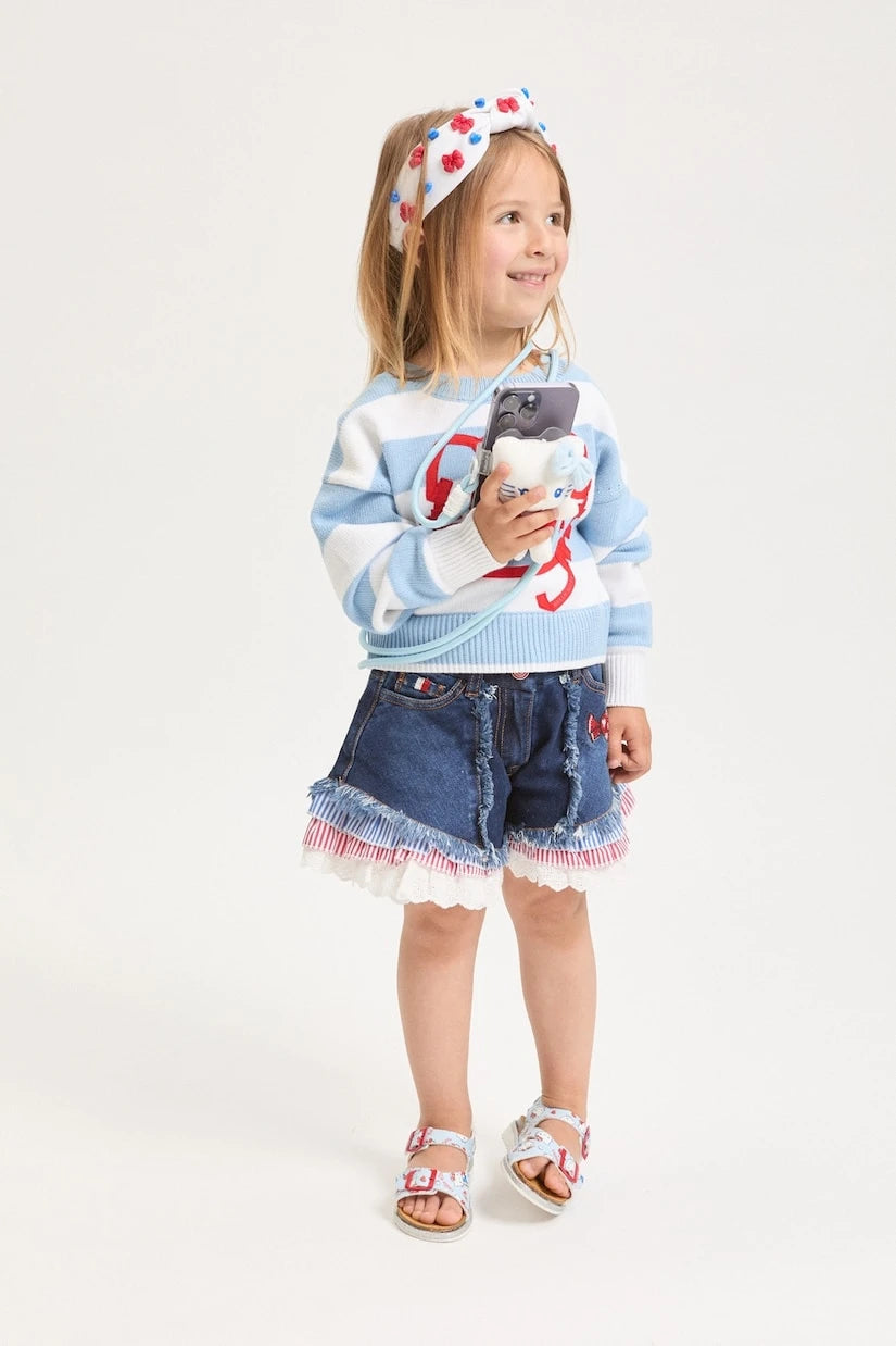 Monnalisa - Embellished fringed denim shorts
