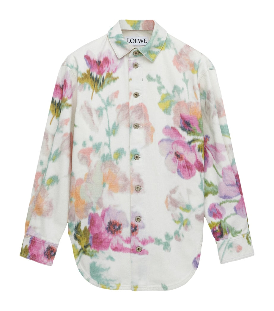White Denim Floral Overshirt