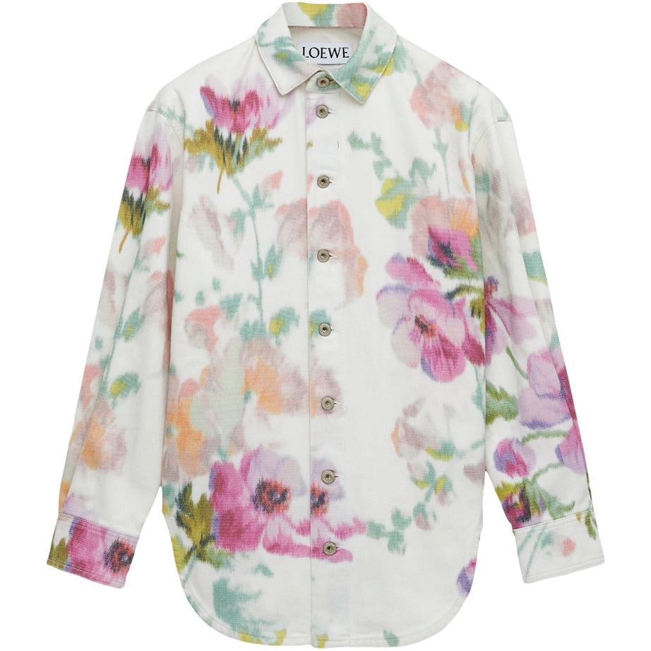 White Denim Floral Overshirt