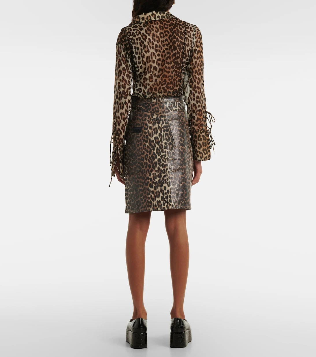 Ganni - Leopard-print denim skirt