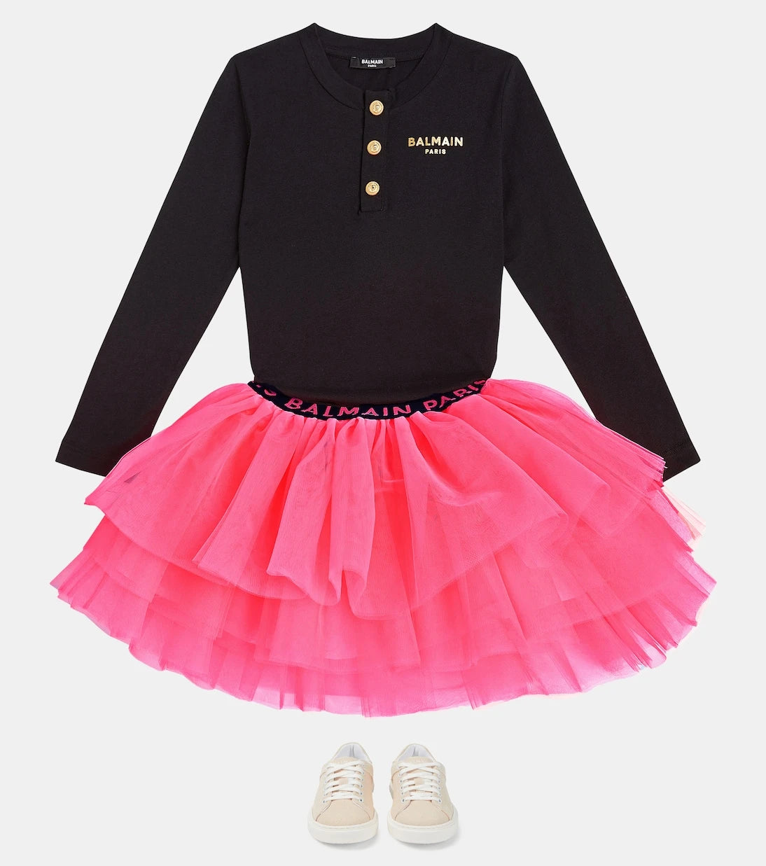 Balmain Kids - تنورة تُلّ بشعار الماركة