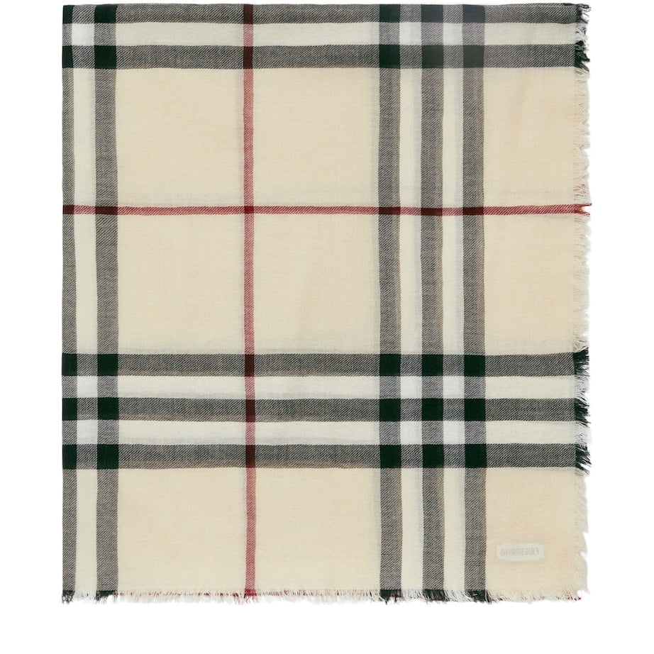 Beige Wool Wide Check Scarf