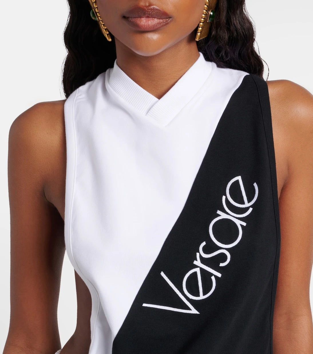 Versace - Logo embroidered cotton-blend tank top